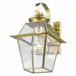 Brand new 🔔 Livex Lighting 13 - 18 In. Livex Westover 2181-02 Outdoor Wall Lantern - Polished Brass - 7W In. 🎁 -Trans Globe Shop detail2LXL945