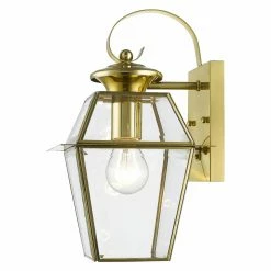 Brand new 🔔 Livex Lighting 13 - 18 In. Livex Westover 2181-02 Outdoor Wall Lantern - Polished Brass - 7W In. 🎁 -Trans Globe Shop detail3LXL945