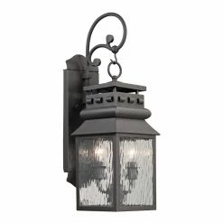 Outlet 🥰 19 - 24 In. ELK Lighting Forged Lancaster 47065/2 2-Light Outdoor Wall Sconce 🧨
