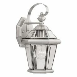 Outlet ⌛ Livex Lighting 7 - 12 In. Livex Georgetown 2061-91 Outdoor Wall Lantern - 12H In. Brushed Nickel 🧨
