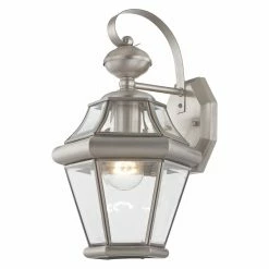 Hot Sale 🔥 Livex Lighting 13 - 18 In. Livex Georgetown 2161-91 Outdoor Wall Lantern - 15H In. Brushed Nickel 🤩