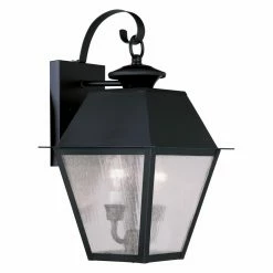 Hot Sale ⭐ Livex Lighting 13 - 18 In. Livex Mansfield 2165-04 2-Light Outdoor Wall Lantern In Black 🔥