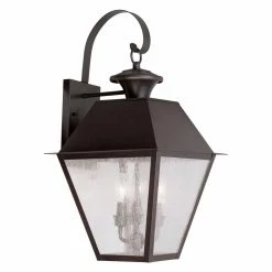Best deal 🔥 Livex Lighting 19 - 24 In. Livex Mansfield 2168-07 3-Light Outdoor Wall Lantern In Bronze 🔔