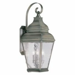 New 😀 Livex Lighting 25 - 30 In. Livex Exeter 2605-29 3-Light Outdoor Wall Lantern In Vintage Pewter 😀