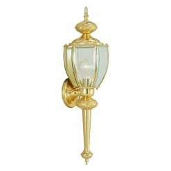 Hot Sale 🎁 Livex Lighting Armed Sconces Livex Outdoor Basics 2112-02 Outdoor Wall Lantern - Polished Brass - 7W In. 😍