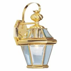 Coupon 🛒 Livex Lighting 13 - 18 In. Livex Georgetown 2161-02 Outdoor Wall Lantern - Polished Brass - 8.25W In. 🎁