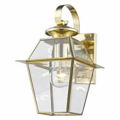 Brand new 🔔 Livex Lighting 13 - 18 In. Livex Westover 2181-02 Outdoor Wall Lantern - Polished Brass - 7W In. 🎁 -Trans Globe Shop scaleLXL945